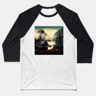 Textured Rustic Mountain Lake Baseball T-Shirt